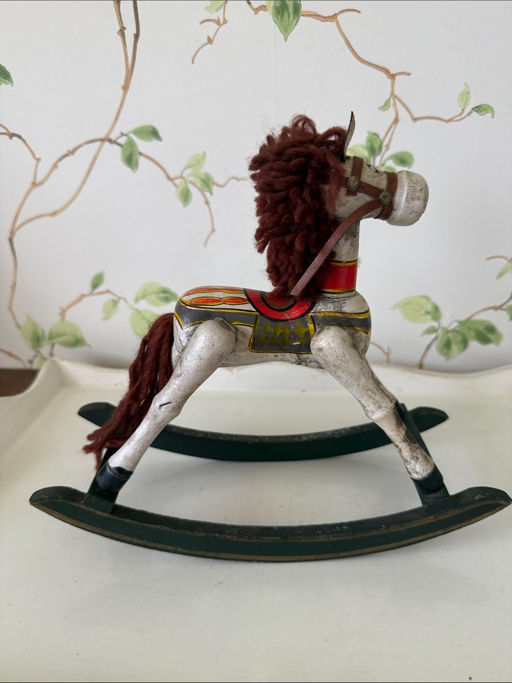 Vintage Wooden Rocking Horse Hand-Painted Folk Art - Nursery Deco - Picture 5 of 9